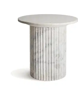 Luxusní a designové příruční stolky Estila Luxusní kulatý mramorový bílý příruční stolek Demetrios s designem antického sloupu 55 cm