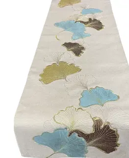 Dekorační ubrusy Béžová dekorativní štóla s motivem listu Ginkgo