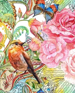 Samolepící tapety Samolepící tapeta vintage ptáček s květinami