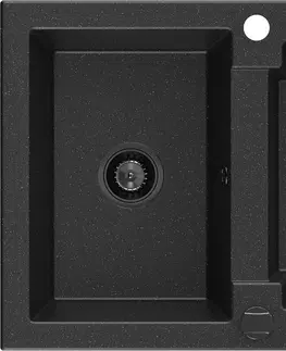 Sifony k pračkám MEXEN/S Carlos s granitový dřez 1.5 582 x 475 mm, černá/stříbrný metalik, + černý sifon 6518581500-73-B