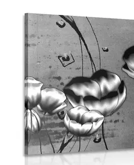 Černobílé obrazy Obraz máky v etno nádechu v černobílém provedení