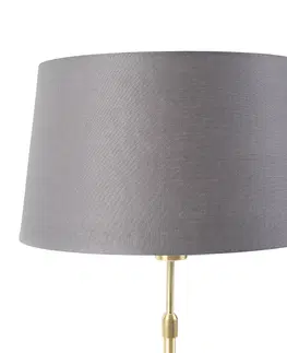 Stolni lampy Stolní lampa zlatá / mosaz s odstínem lnu šedý 35 cm - Parte