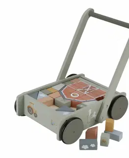 Hračky LITTLE DUTCH - Vozíček s kostkami dřevěný Farma