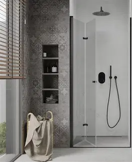 Sprchové kouty MEXEN LIMA skládací dveře 90x190 cm 6mm, černé, transparent se stěnovým profilem 856-090-000-70-00