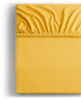 Prostěradla Bavlněné jersey prostěradlo s gumou DecoKing Amber žluté, velikost 220-240x220+30