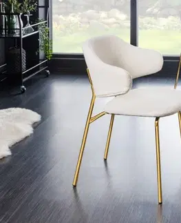 Luxusní jídelní židle Estila Art deco buklé jídelní židle Mildred s bílým potahem a zlatou kovovou konstrukcí 83cm