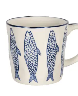 Hrnky a šálky Keramický hrnek s modrým dekorem ryb Atalante - 15*11*10 cm / 0,3L Clayre & Eef 6CEMU0097