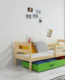 Postele BMS Dětská jednolůžková postel s úložným prostorem ERYK | borovice Barva: Borovice / zelená, Rozměr: 190 x 80 cm