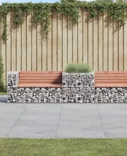 Zahradní lavice Zahradní dvojitá gabionová lavice Dekorhome Přírodní dřevo