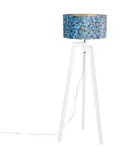 Stojaci lampy Stojací lampa stativ dřevo s motýlovým sametovým odstínem 50 cm - Puros