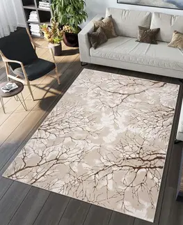 Moderní koberce Jednoduchý moderní koberec béžový s hnědým motivem