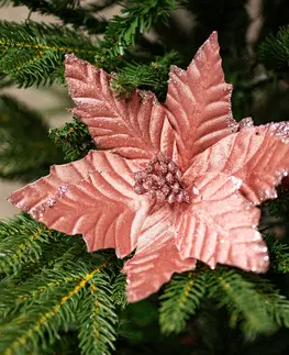 Vánoční dekorace Květ vánoční růže 22 cm, samet, růžová