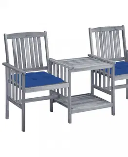 Zahradní židle Zahradní židle se stolkem akácie / látka Dekorhome Světle modrá