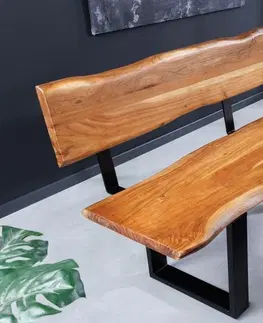 Stylové a luxusní lavice Estila Masivní industriální lavice Mammut z akáciového dřeva s kovovými nožičkami medová hnědá 162 cm