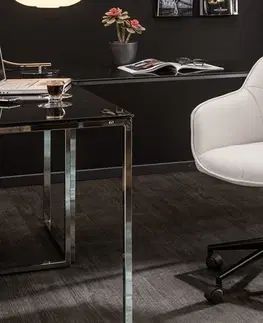 Designové a luxusní židle do pracovny a kanceláře Estila Moderní designová bílá kancelářská židle Tapiq na kolečkách 81cm