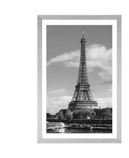 Černobílé Plakát s paspartou nádherné panorama Paříže v černobílém provedení