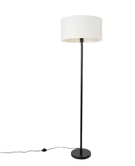 Stojaci lampy Stojací lampa černá se stínidlem bílá 50 cm - Simplo