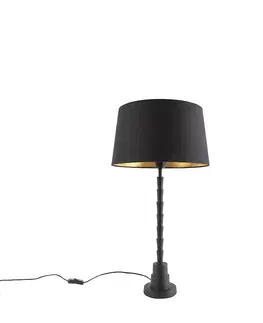 Stolni lampy Stolní lampa ve stylu art deco černá s odstínem černé bavlny 35 cm - Pisos