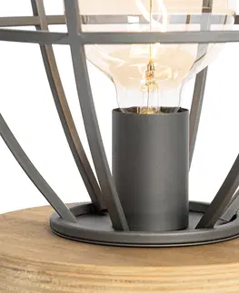 Stolni lampy Industriální stolní lampa tmavě šedá s dřevěným kulatým - Arthur