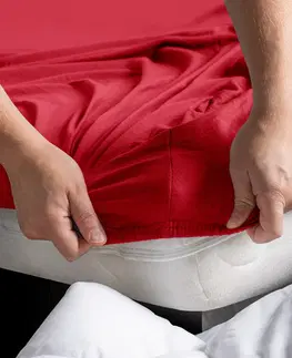 Prostěradla Bavlněné jersey prostěradlo s gumou DecoKing Amber červené, velikost 140-160x200+30