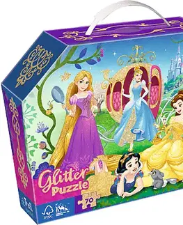 Hračky puzzle TREFL - Puzzle 70 glitter v kufříku - Princezny Disney