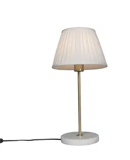 Stolni lampy Retro stolní lampa mosaz s skládaným odstínem krémová 25 cm - Kaso