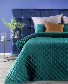 Jednobarevné přehozy na postel Dekorační tyrkysový přehoz na postel s módním prošíváním