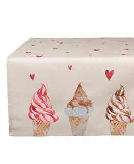 Ubrusy Béžový bavlněný běhoun na stůl se zmrzlinou Frosty And Sweet  - 50*140 cm Clayre & Eef FAS64