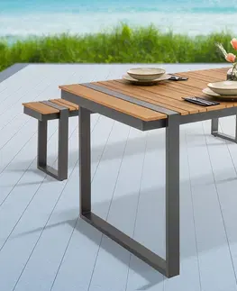 Zahradní stoly Estila Industriální designový zahradní stolek Acostado s kovovými nohami a hnědou povrchovou deskou 180cm