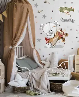 Samolepky na zeď Samolepka na zeď pro kluky - Medvídek s letadlem a hvězdy do dětského pokoje