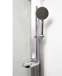 Sprchové vaničky MEREO Sprchový box, čtvrtkruh, 80cm, satin ALU, sklo Point, zadní stěny bílé, SMC vanička, se stříškou CK35172KBSW