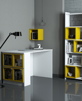 Kancelářské a psací stoly Psací stůl a knihovna BOX bílá žlutá