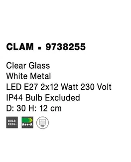 Klasická stropní svítidla NOVA LUCE stropní svítidlo CLAM čiré sklo bílý kov E27 2x12W 230V IP44 bez žárovky 9738255
