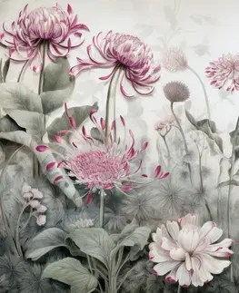 Tapety listy Tapeta květiny zahalené přírodou s růžovým kontrastem