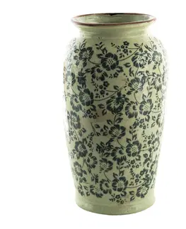 Dekorativní vázy Zelená dekorační váza s modrými květy Minty - Ø16*27 cm Clayre & Eef 6CE1392M