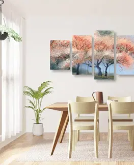Obrazy přírody a krajiny 5-dílný obraz akvarelové kvetoucí stromy