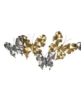 Obrazy Nástěnná kovová dekorace zlato-stříbrní motýli - 124*6*51 cm Clayre & Eef 5Y0784