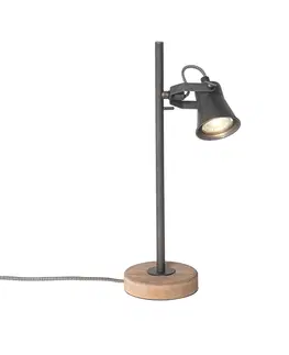 Stolni lampy Venkovská stolní lampa černá se dřevem - Jelle