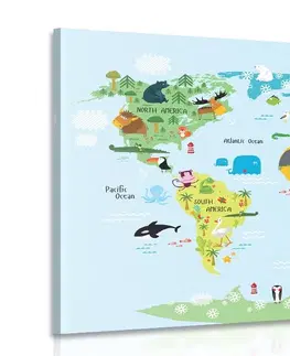 Dětské obrazy Obraz dětská mapa světa se zvířátky