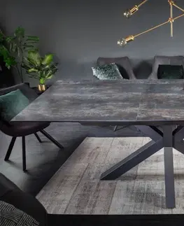 Designové a luxusní jídelní stoly Estila Industriální rozkládací obdélníkový jídelní stůl Callandra z keramickou povrchovou deskou a kovovými nohami 180-225