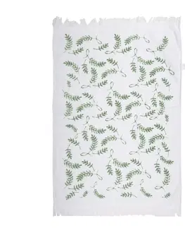 Utěrky Bílý kuchyňský froté ručník se zelenými listy - 40*66 cm Clayre & Eef T027