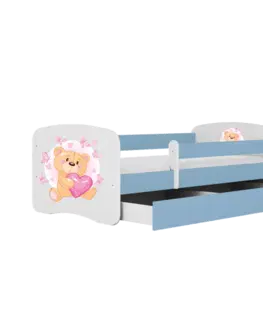 Dětské postýlky Kocot kids Dětská postel Babydreams medvídek s motýlky modrá, varianta 80x160, bez šuplíků, s matrací