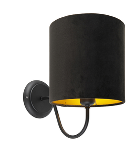 Nastenna svitidla Klasická nástěnná lampa černá s černým velurovým odstínem - Matt