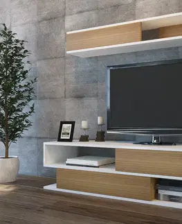 Obývací stěny a sestavy nábytku Obývací stěna SIMS bílá, teak