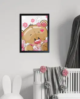 Obrazy do dětského pokoje Obraz rozkošného medvídka s květinami