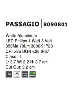 Vestavná svítidla do stěny NOVA LUCE venkovní zapuštěné svítidlo do zdi PASSAGGIO bílý hliník LED 1W 3000K 3V IP54 délka kabelu 1.80m použijte driver 9020170 8090801