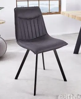 Luxusní jídelní židle Estila Moderní jídelní židle Aston s šedým čalouněním a černýma nohama z kovu 88cm