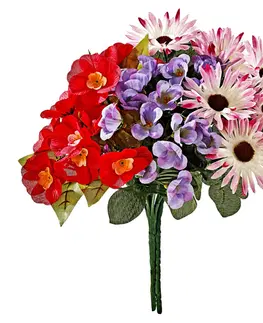 Květinové dekorace 3 pestrobarevné kytice do truhlíků