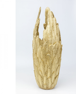 Polyresinové vázy KARE Design Vysoká zlatá váza s rytinou Feathers Gold 91cm