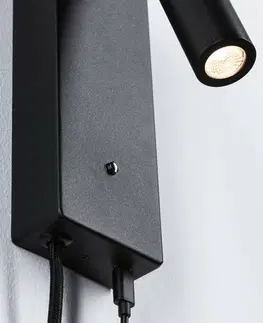 LED bodová svítidla PAULMANN LED nástěnné svítidlo 3-krokové-stmívatelné Hulda USB C 3000K 230V 2,5W stmívatelné černá mat